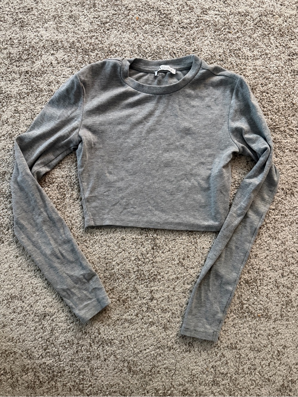 Zara Gray Cropped Long-Sleeve Crewneck Top